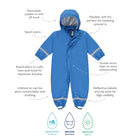 Blue Rainy Day Waterproof Puddle Suit. Waterproof, machine washable and made from recycled fabric with reflective detailing.